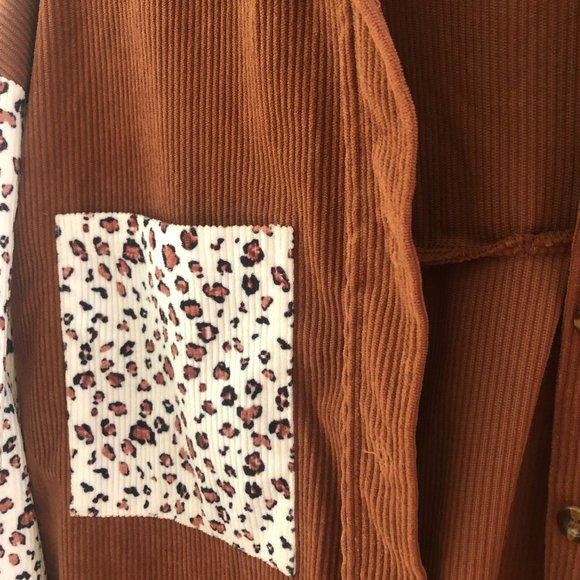Womens Corduroy Button Down Shirts Boyfriend Long Sleeve Oversized Jacket - Picture 3 of 5